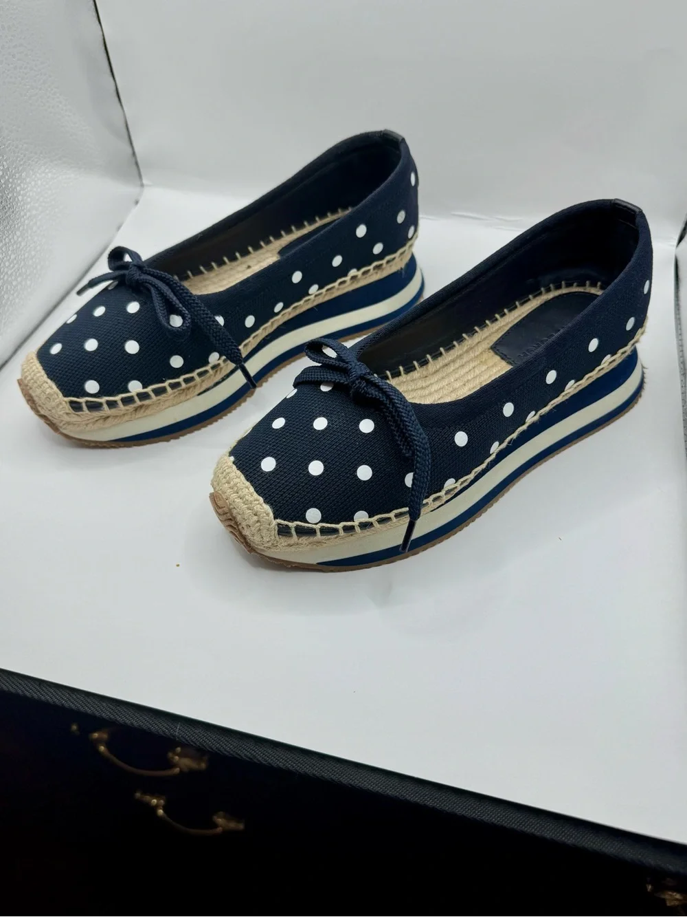 Tory Burch Navy Polka Dot Espadrille Sneakers